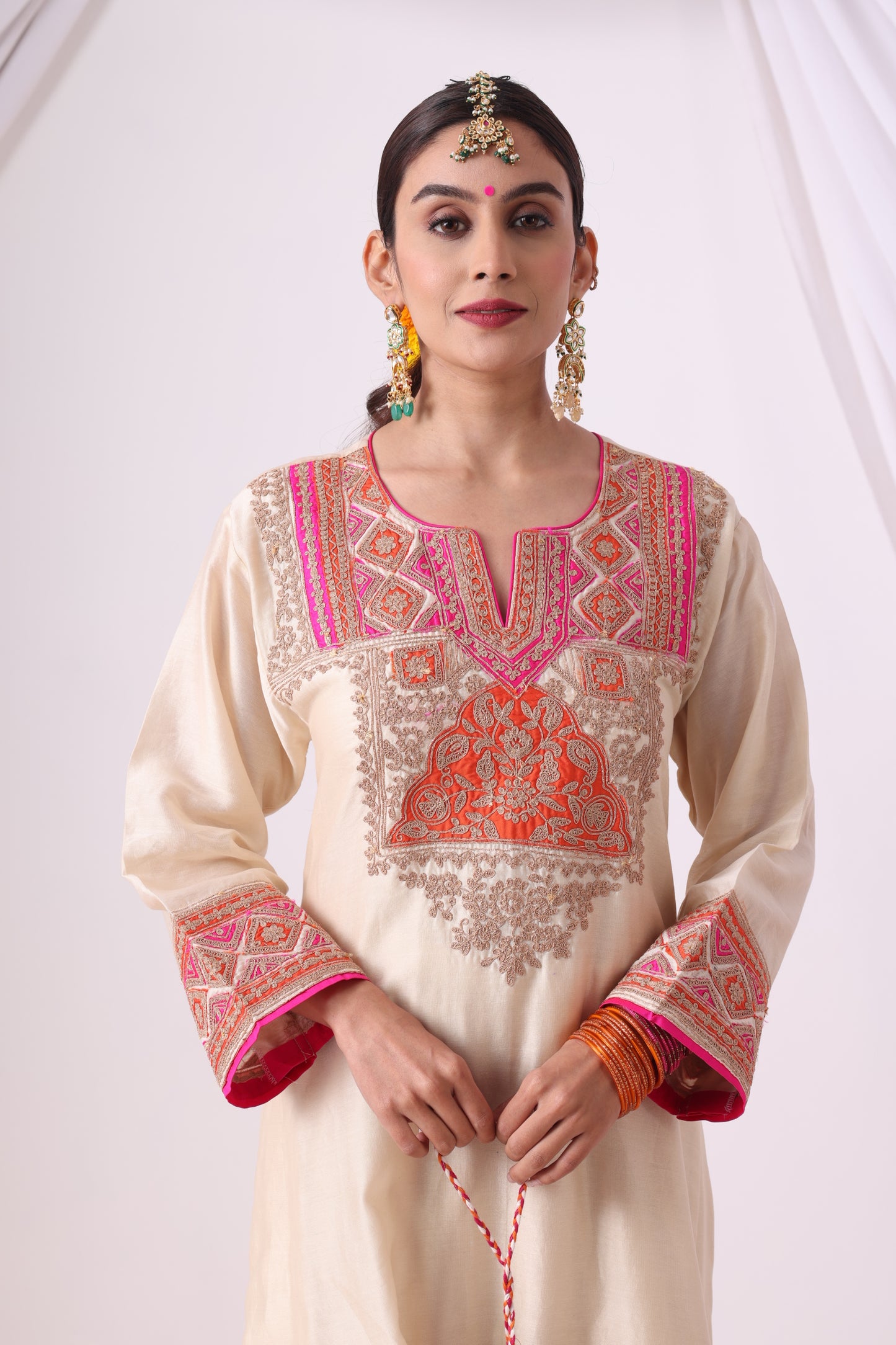 Beige Long Kalidar Choga with Salwar