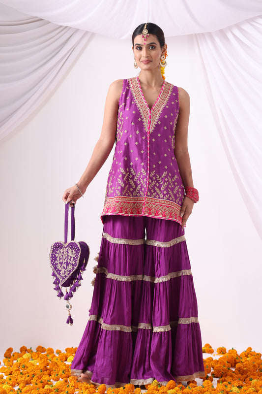 Warm Purple  Short Jacket with Gharara Set