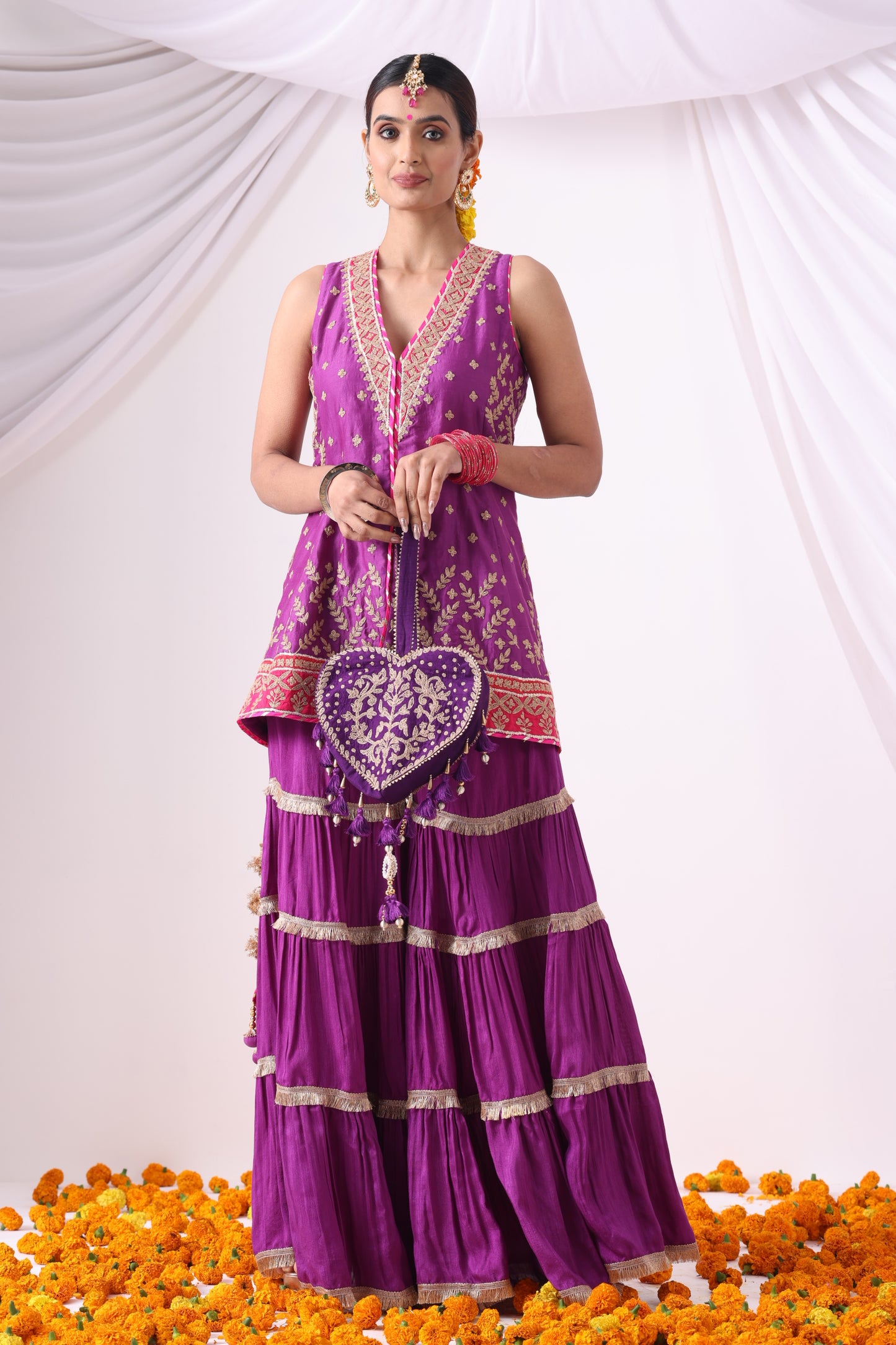 Warm Purple Short Jacket with Gharara Set