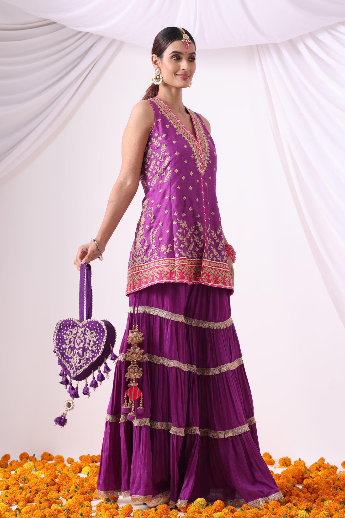 Warm Purple Short Jacket with Gharara Set