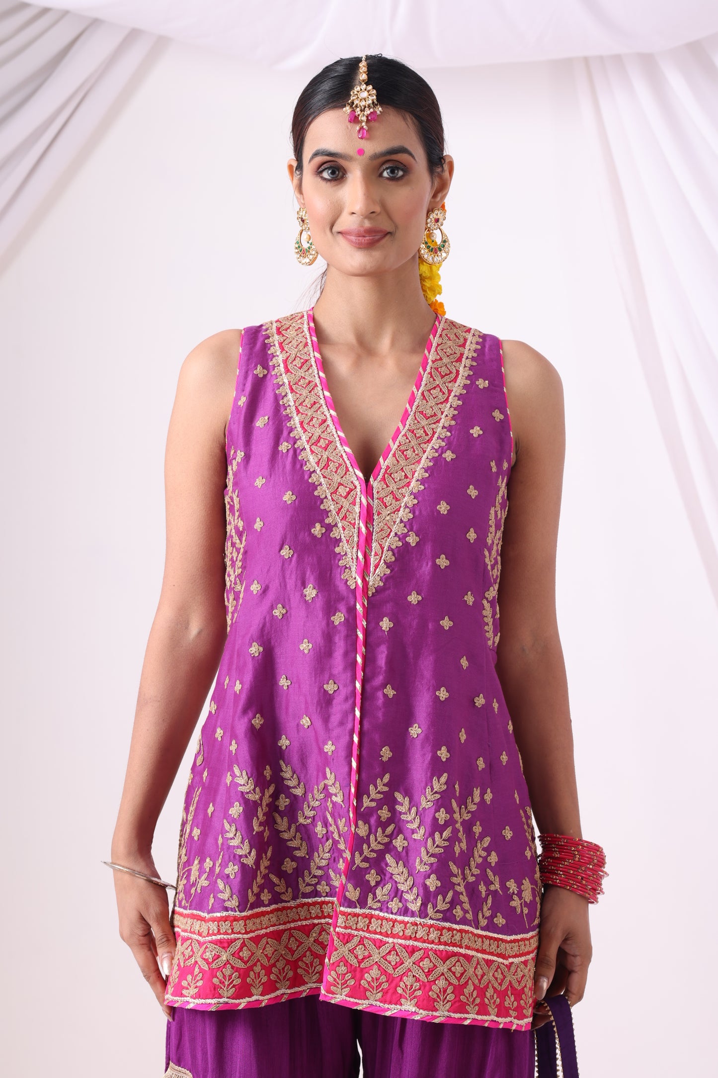 Warm Purple Short Jacket with Gharara Set