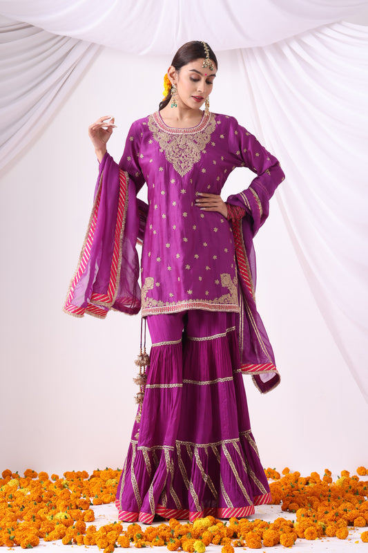 Warm Purple  Short Kurti with Gharara Set