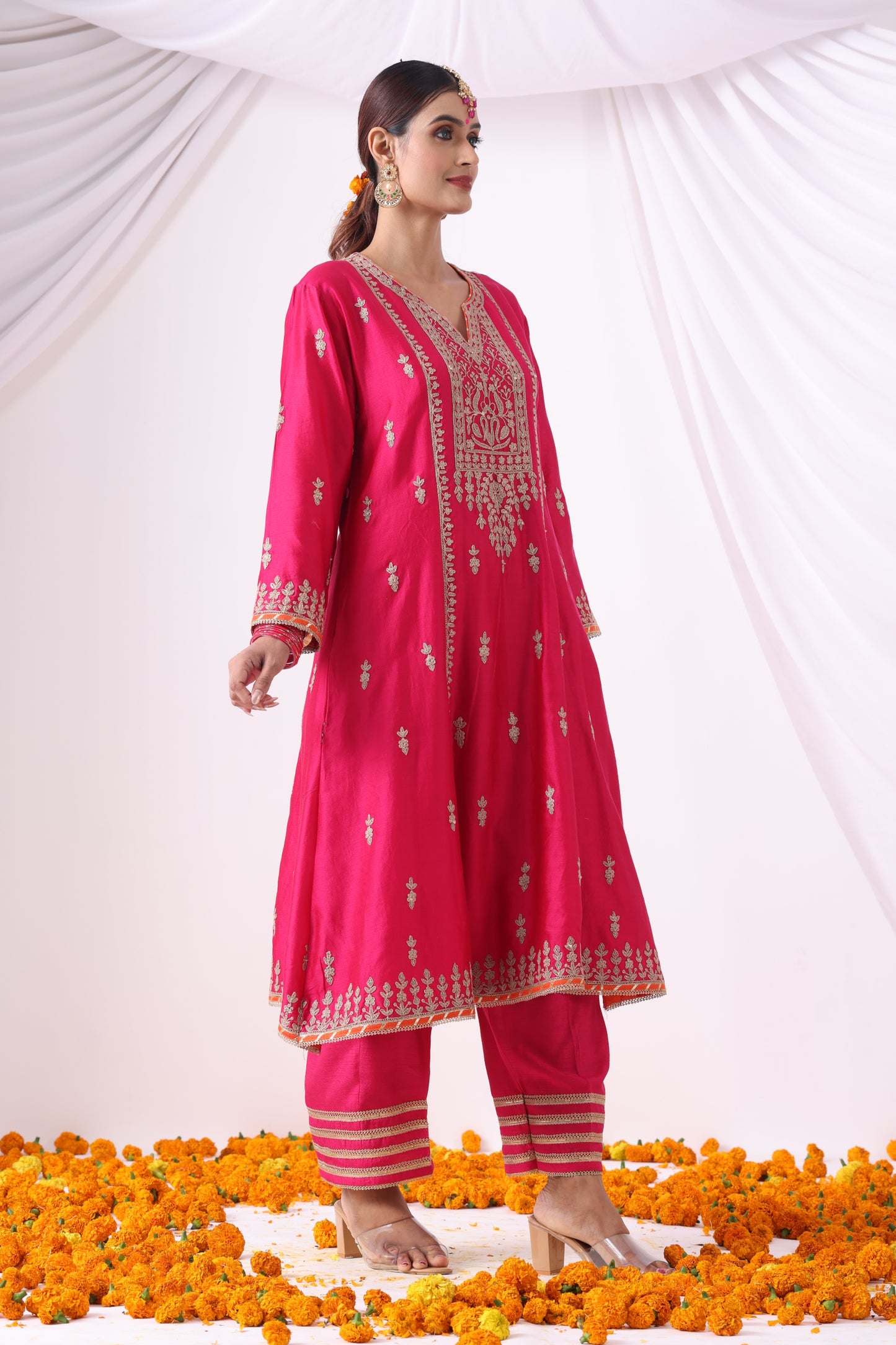 Magenta Long Kalidar Kurta with Palazo