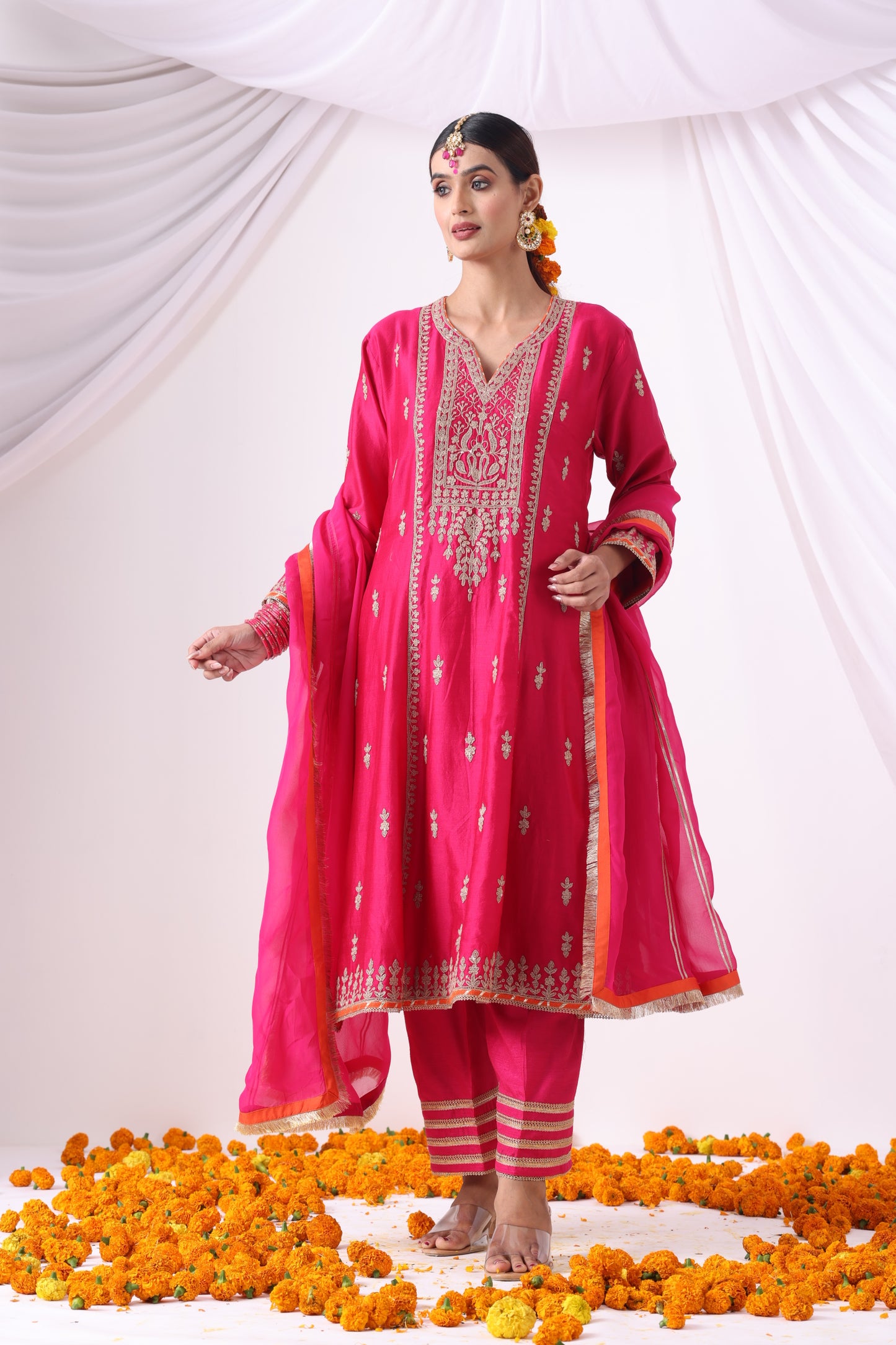 Magenta Long Kalidar Kurta with Palazo
