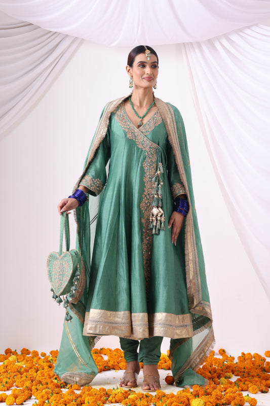 Green Long Angrakha Set