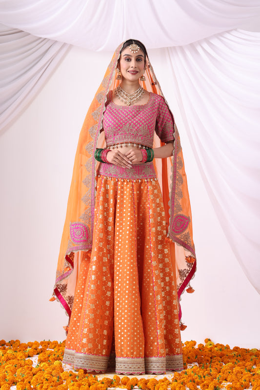 Orange Zari Buti Lehenga Set