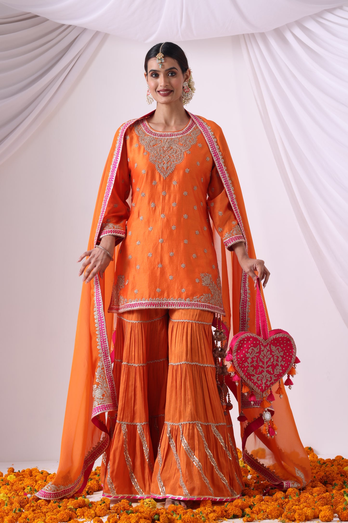 Orange Short Kurti With Gharara Set