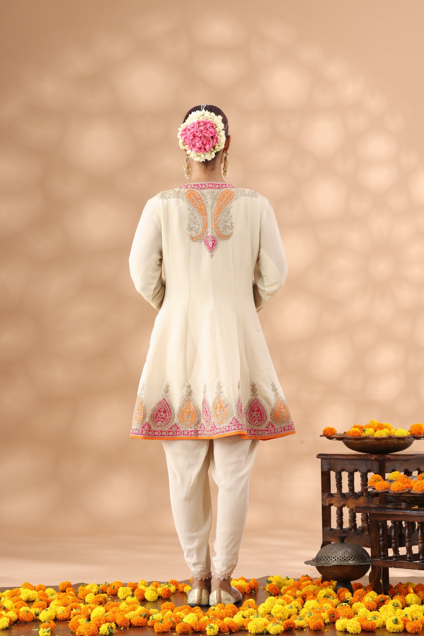 Beig Short Anarkali with Dhoti Set
