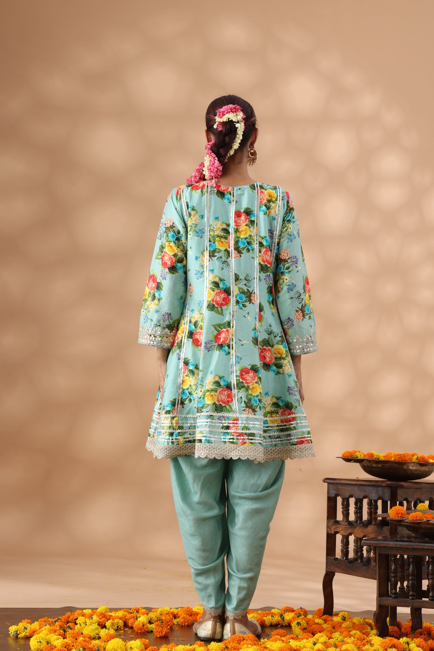 Mint Green Printed Short Anakali