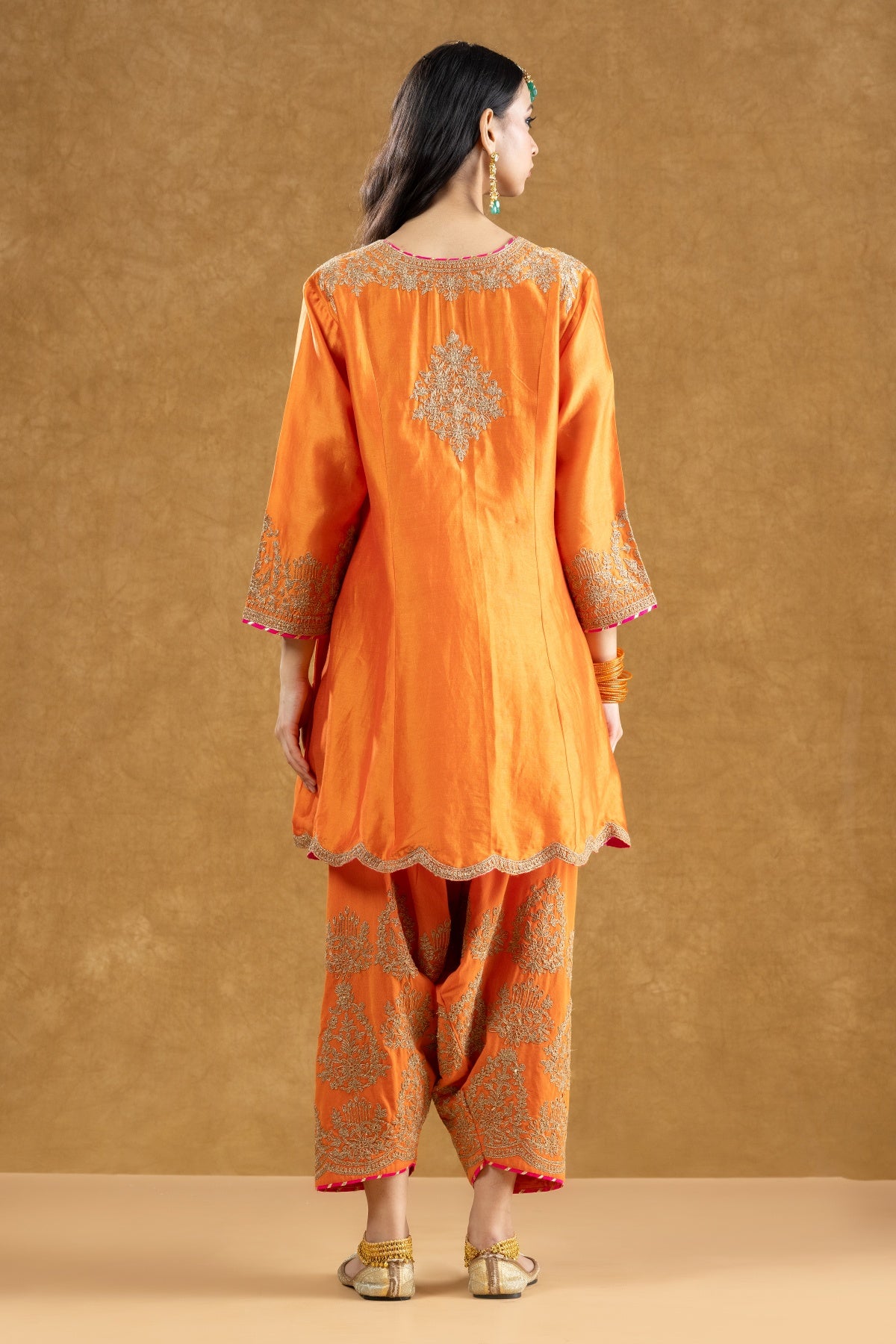 Orange Chanderi Kurta Salwar Set with Dori Hand Work