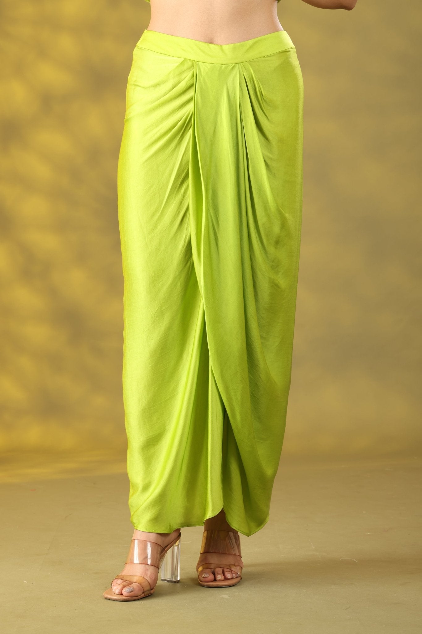 Avocado Green Cape with Drape Skirt - Sonia Ahuja