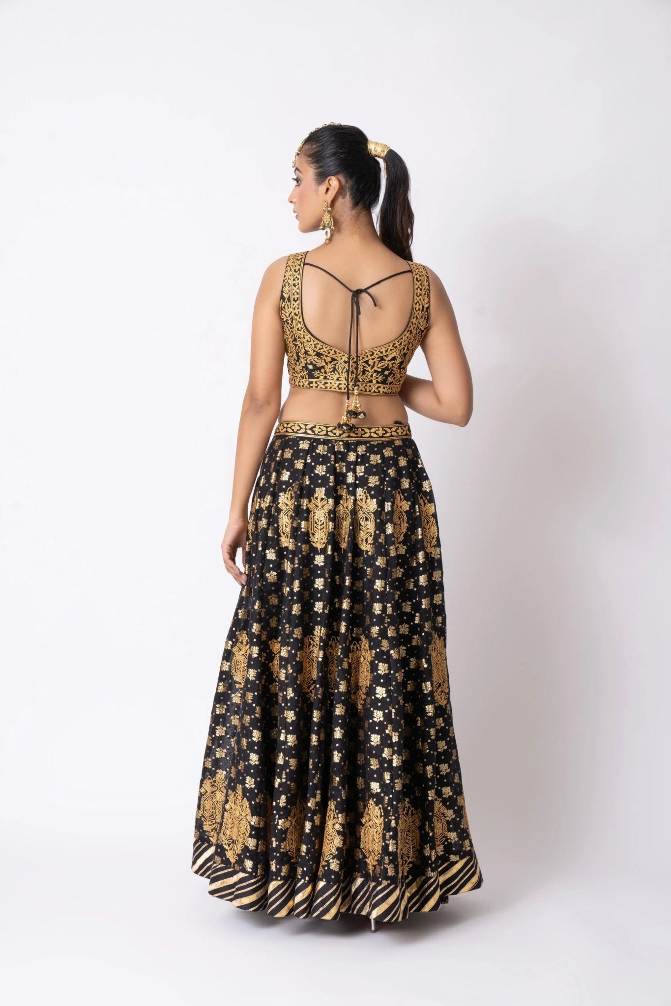 Black Pure Banarasi Khaddi Gota Embroidered Lehenga Set - Sonia Ahuja