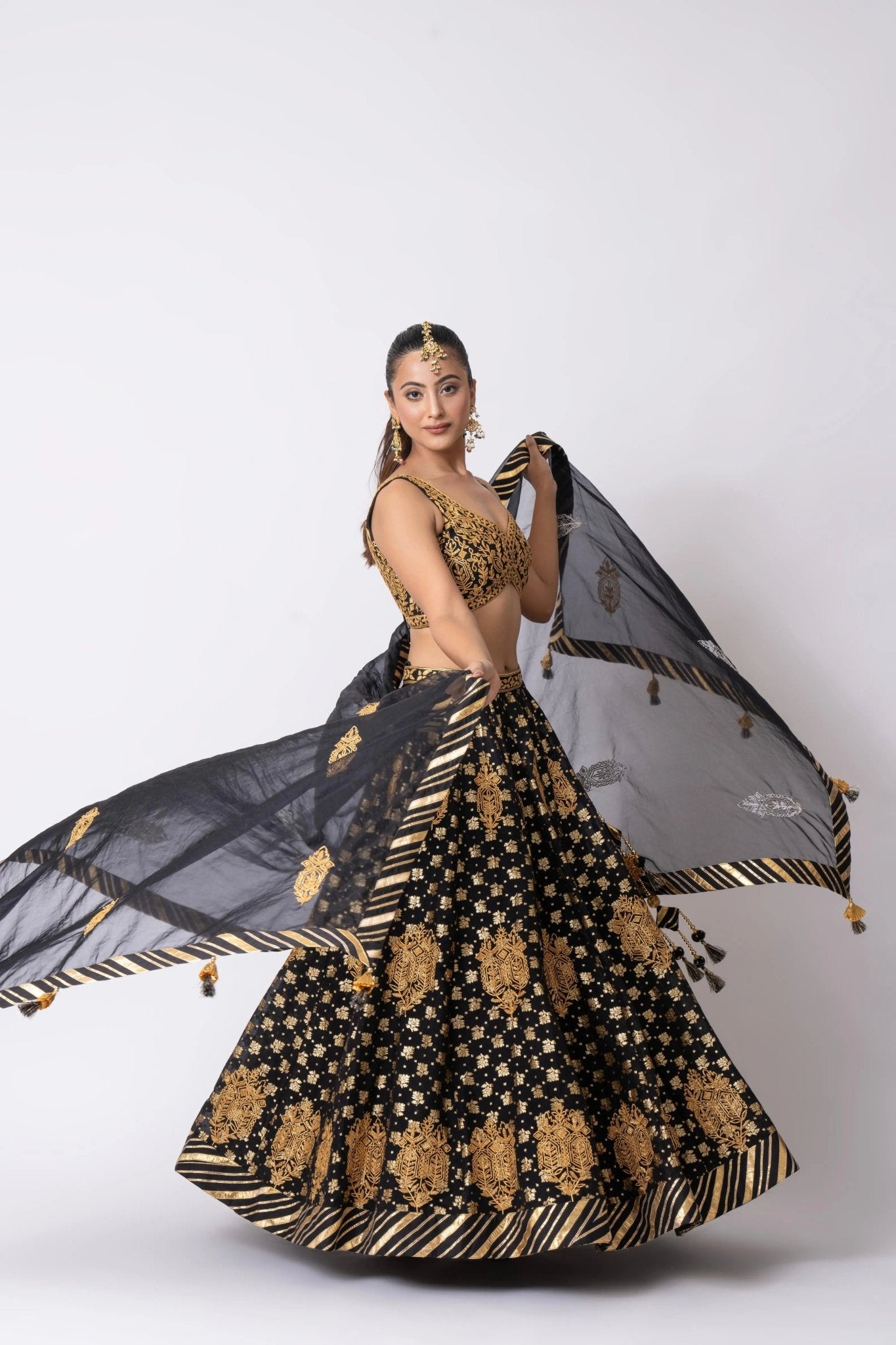 Black Pure Banarasi Khaddi Gota Embroidered Lehenga Set - Sonia Ahuja