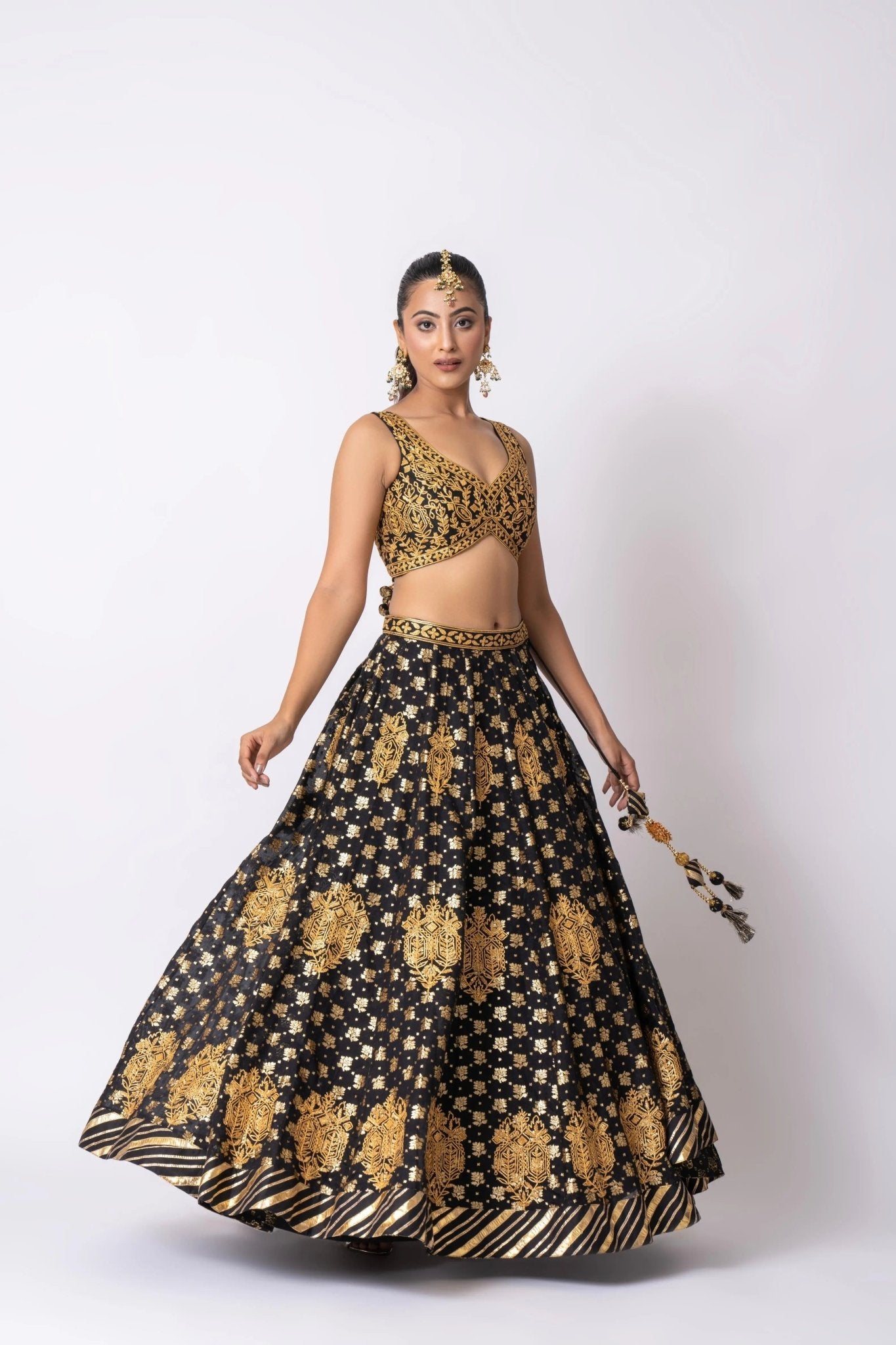 Black Pure Banarasi Khaddi Gota Embroidered Lehenga Set - Sonia Ahuja