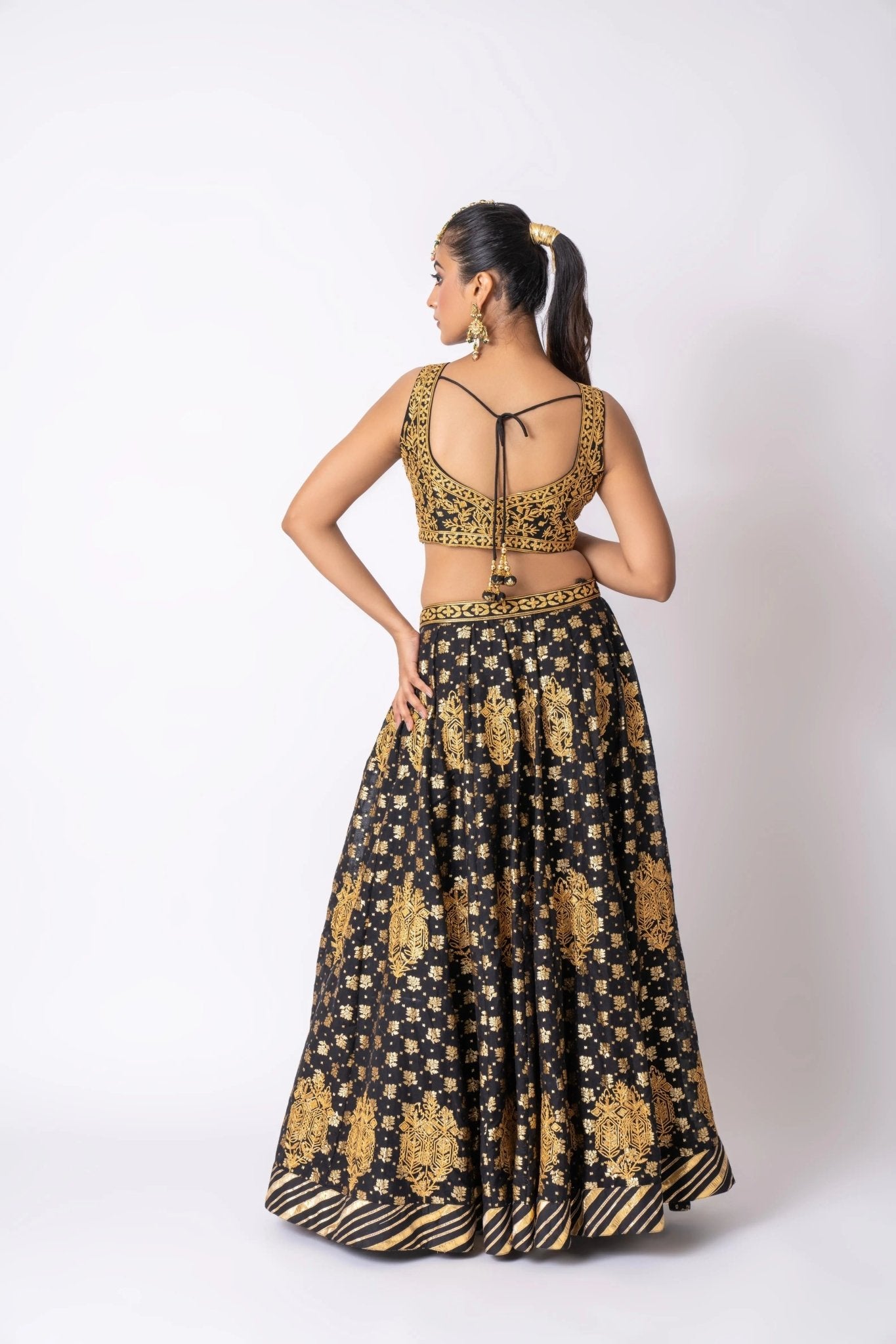 Black Pure Banarasi Khaddi Gota Embroidered Lehenga Set - Sonia Ahuja