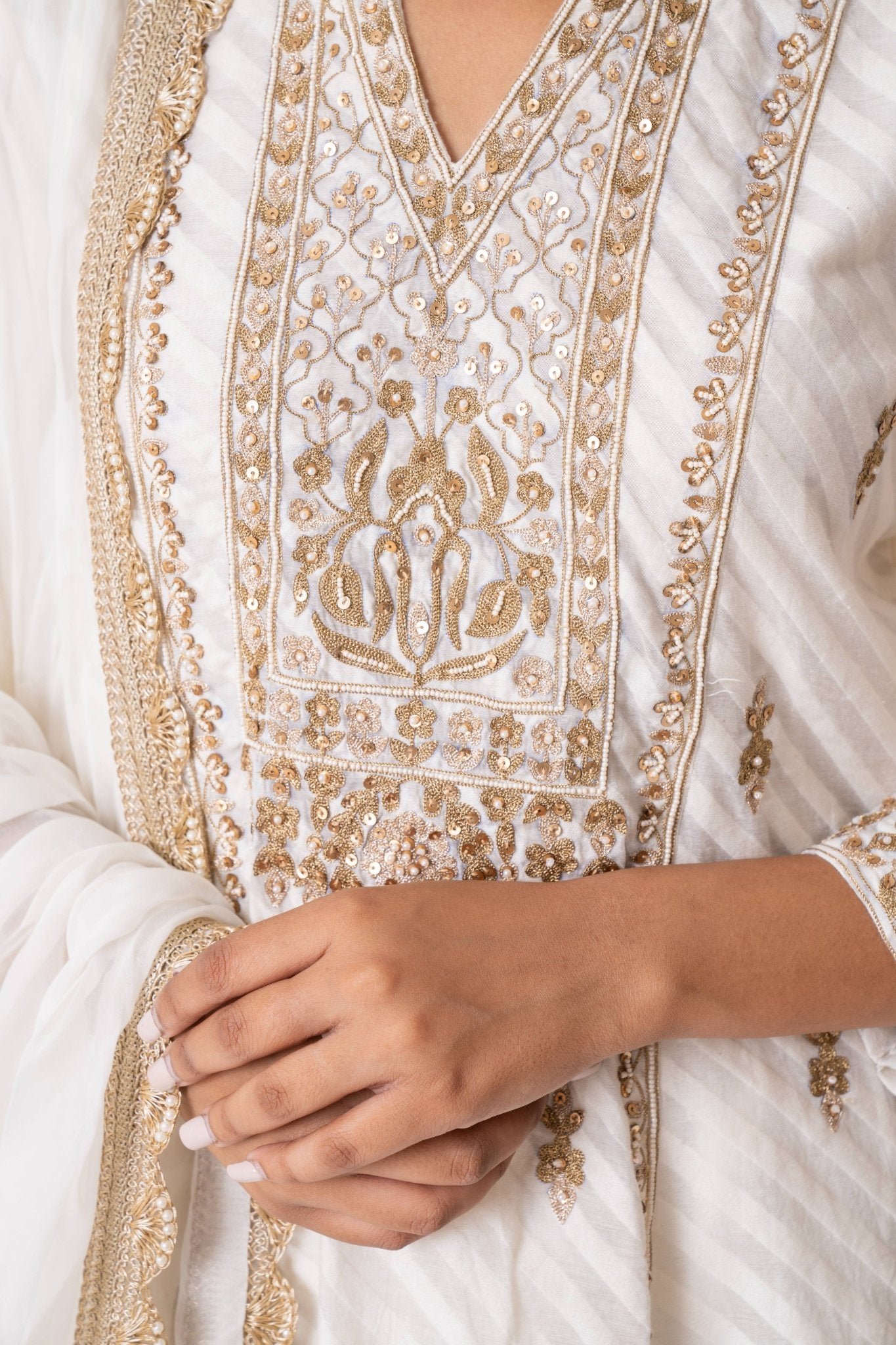 Cream Gota Embroidered Suit Set - Sonia Ahuja