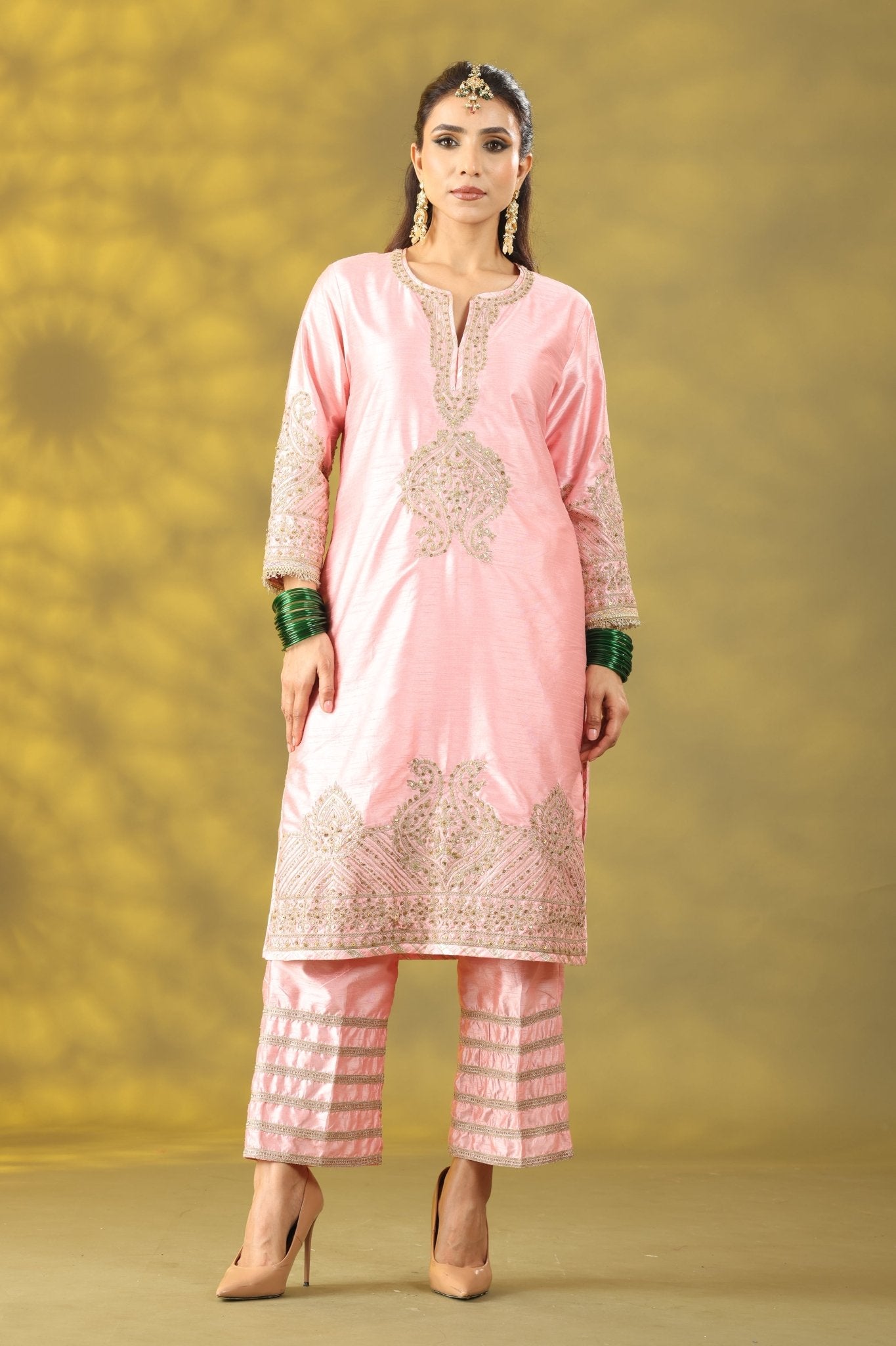 Light Rose Kurta Set with Dupatta - Sonia Ahuja