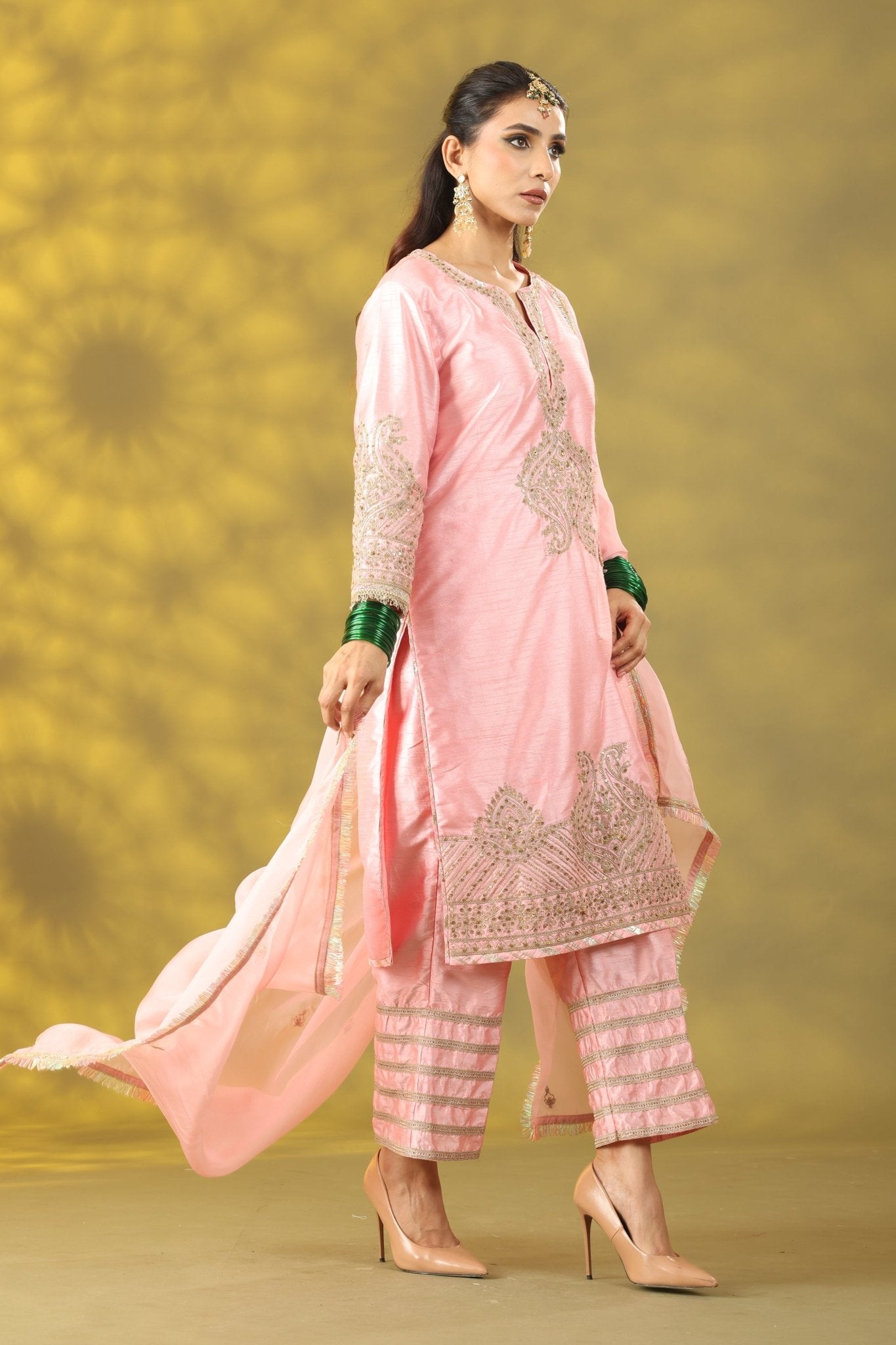 Light Rose Kurta Set with Dupatta - Sonia Ahuja