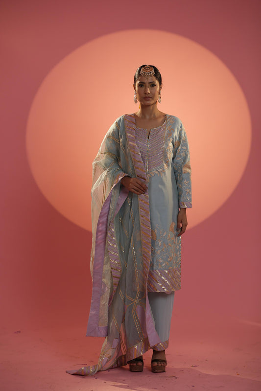 Shirt Banarasi Dupatta Organza And Plazzo Moral Satin