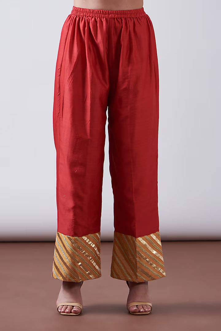 Red Silk Chanderi Embroidered Kurta Set