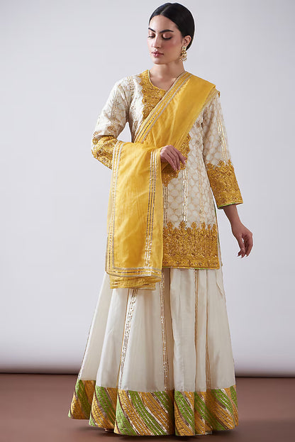 Yellow & White Chanderi Sharara Set