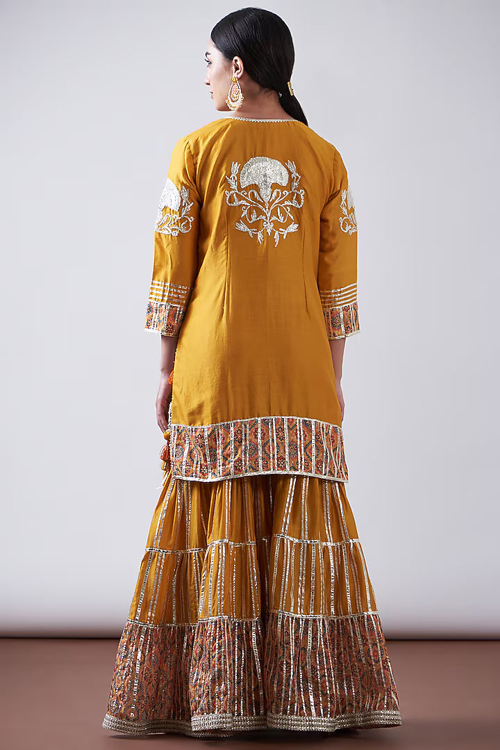Yellow Chanderi Printed & Embroidered Gharara Set