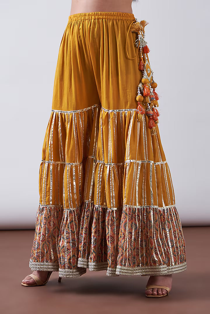 Yellow Chanderi Printed & Embroidered Gharara Set