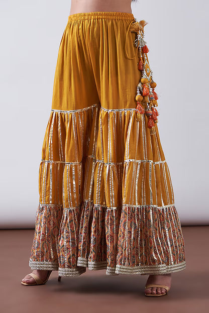 Yellow Chanderi Printed & Embroidered Gharara Set