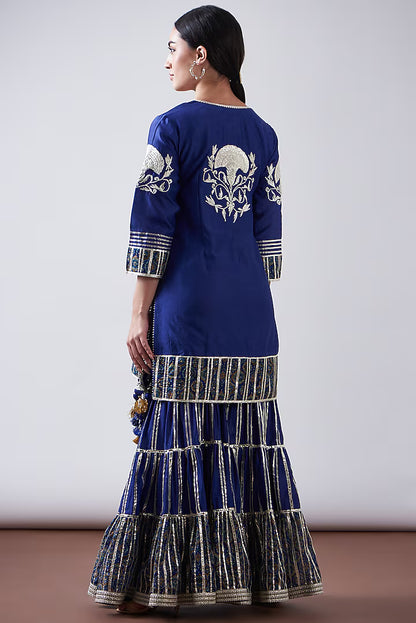 Blue Chanderi Printed & Embroidered Gharara Set