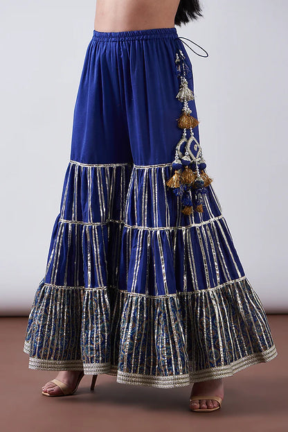 Blue Chanderi Printed & Embroidered Gharara Set