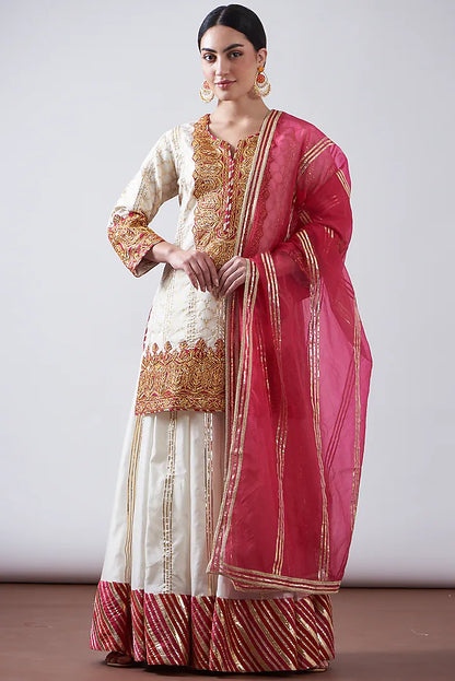 Red & White Chanderi Sharara Set