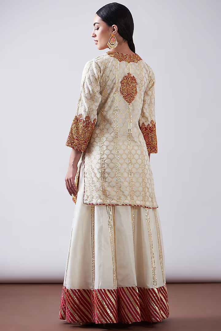 Red & White Chanderi Sharara Set