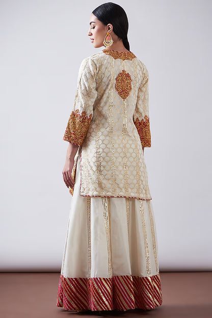 Red & White Chanderi Sharara Set