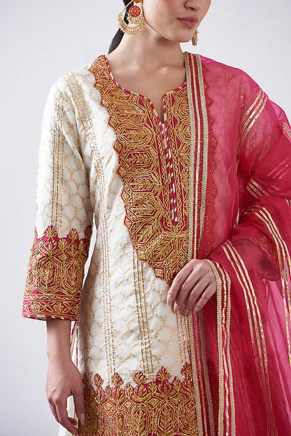 Red & White Chanderi Sharara Set