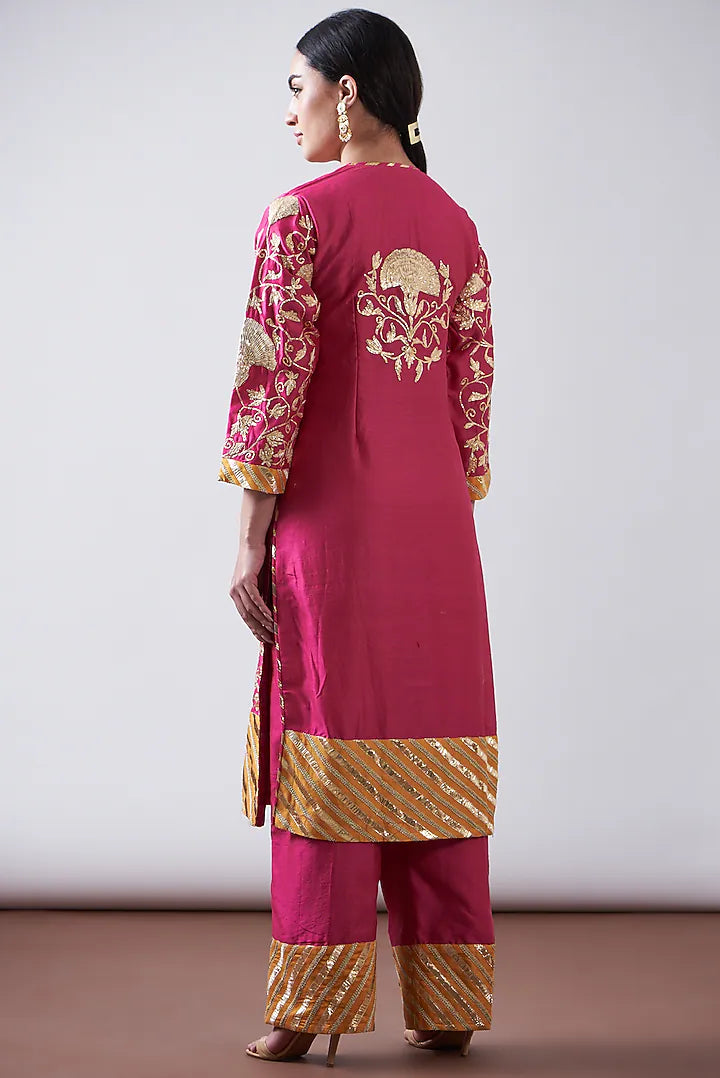 Pink Silk Chanderi Embroidered Kurta Set