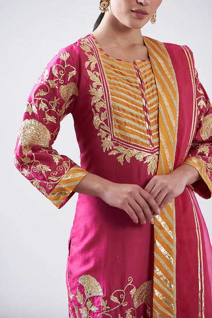 Pink Silk Chanderi Embroidered Kurta Set