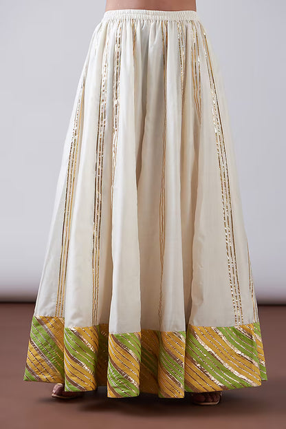 Peach & Green Pure Chanderi Sharara Set