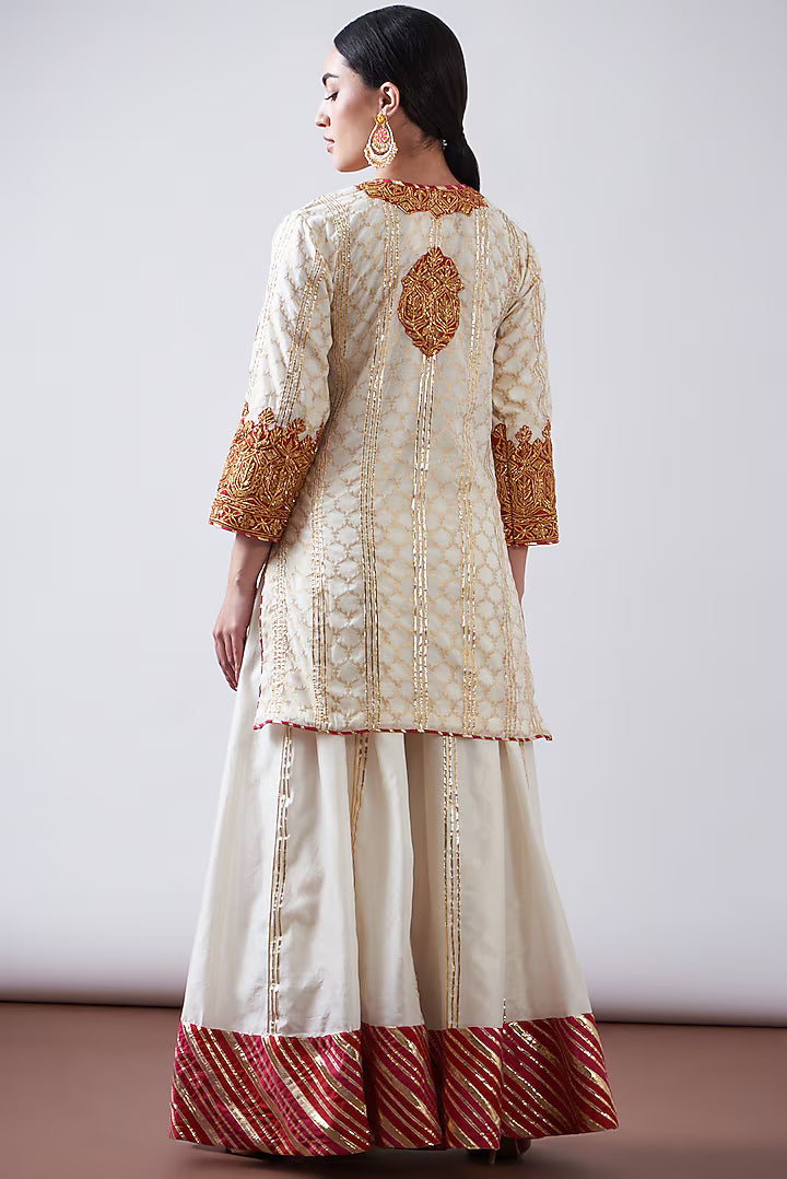 Red & White Pure Chanderi Sharara Set
