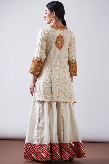 Red & White Pure Chanderi Sharara Set