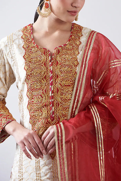 Red & White Pure Chanderi Sharara Set