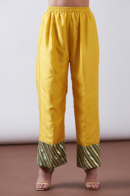 Yellow Silk Chanderi Embroidered Kurta Set