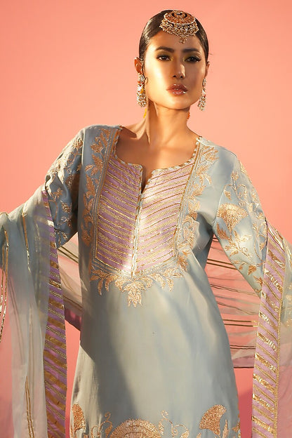 Lilac Banarasi Embroidered Kurta Set