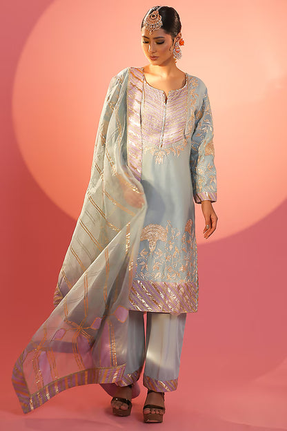 Lilac Banarasi Embroidered Kurta Set