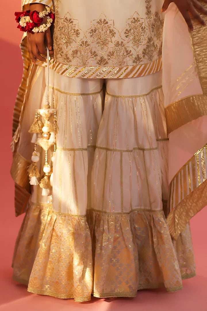 Off-White Banarasi Layered Gharara Set