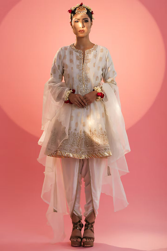 Off-White Banarasi Embroidered Anarkali Set