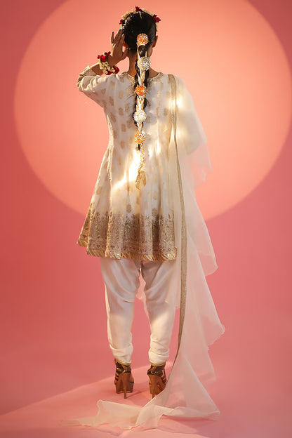Off-White Banarasi Embroidered Anarkali Set