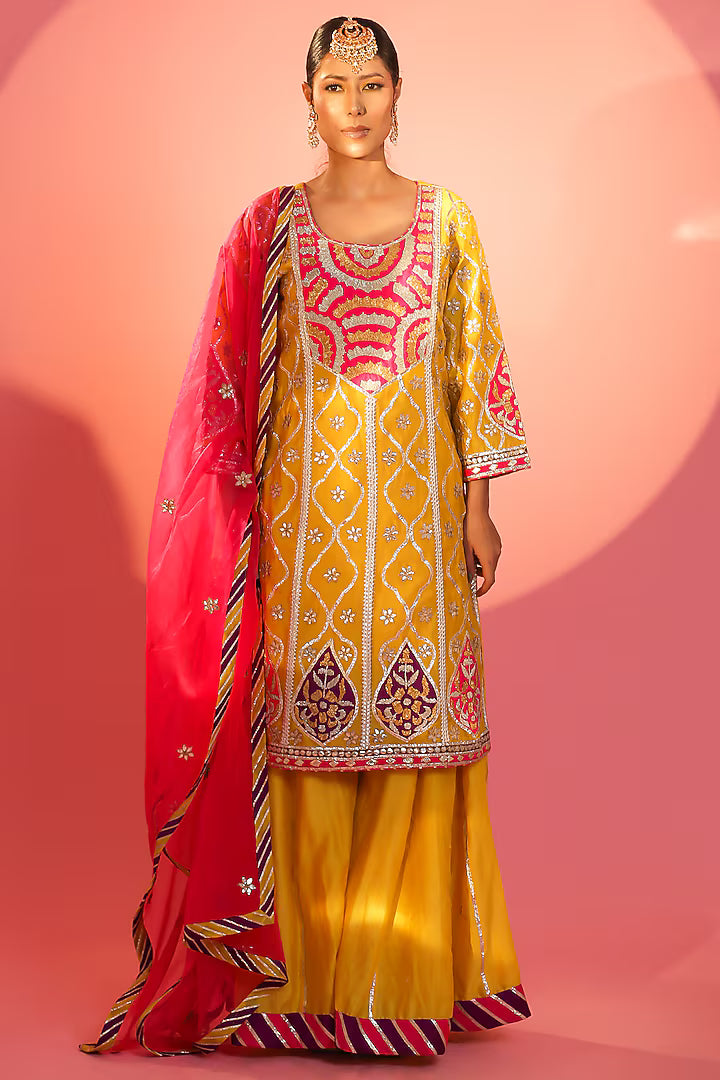 Yellow Banarasi Sharara Set