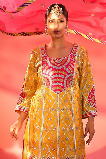 Yellow Banarasi Sharara Set