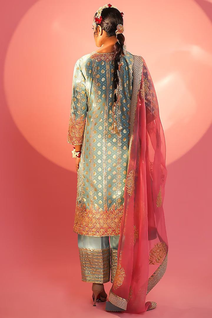 Powder Blue Banarasi Embroidered Kurta Set