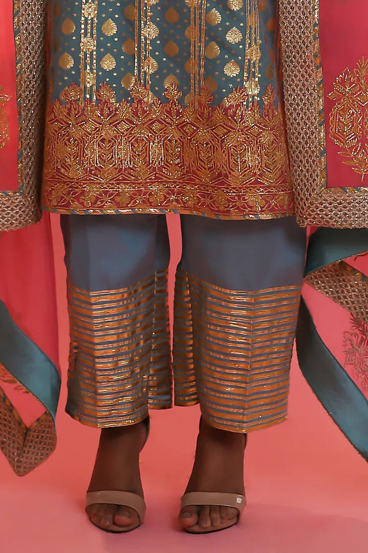 Powder Blue Banarasi Embroidered Kurta Set